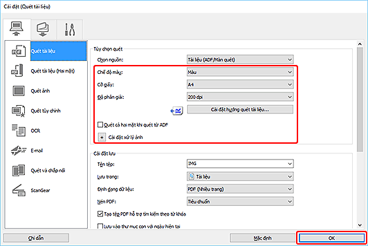 hình: Hộp thoại Cài đặt